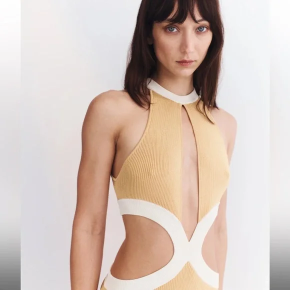 Auteur studio BRIDGET DRESS - CAMEL/CREAM size large - Picture 2 of 5